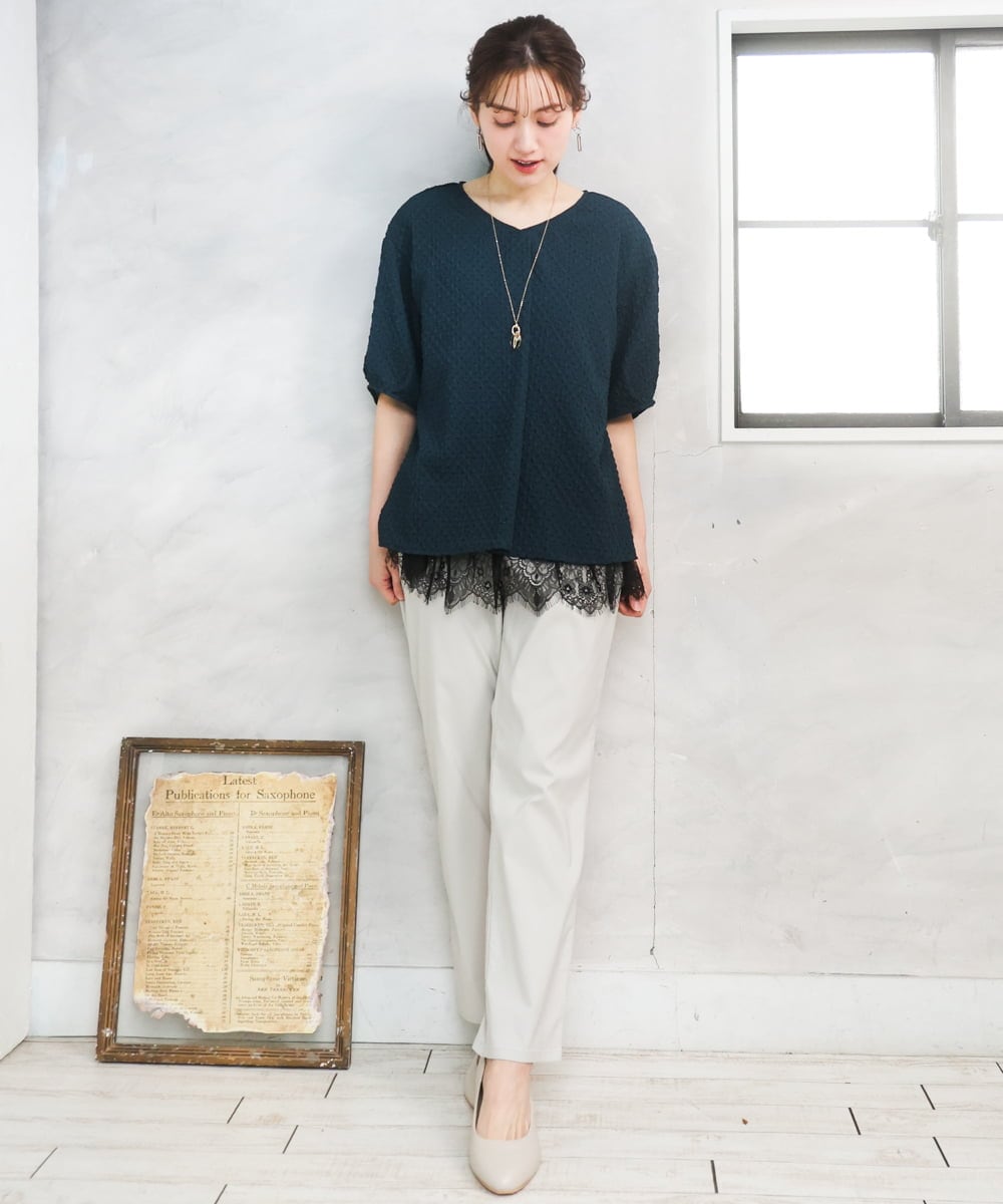 OLBGD28089 eur3(エウルキューブ) 【WEB先行販売】【大きいサイズ】エンボスドットブラウス グリーン