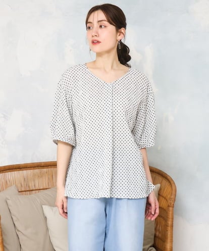 OLBGD28089 eur3 【WEB先行販売】【大きいサイズ】エンボスドットブラウス