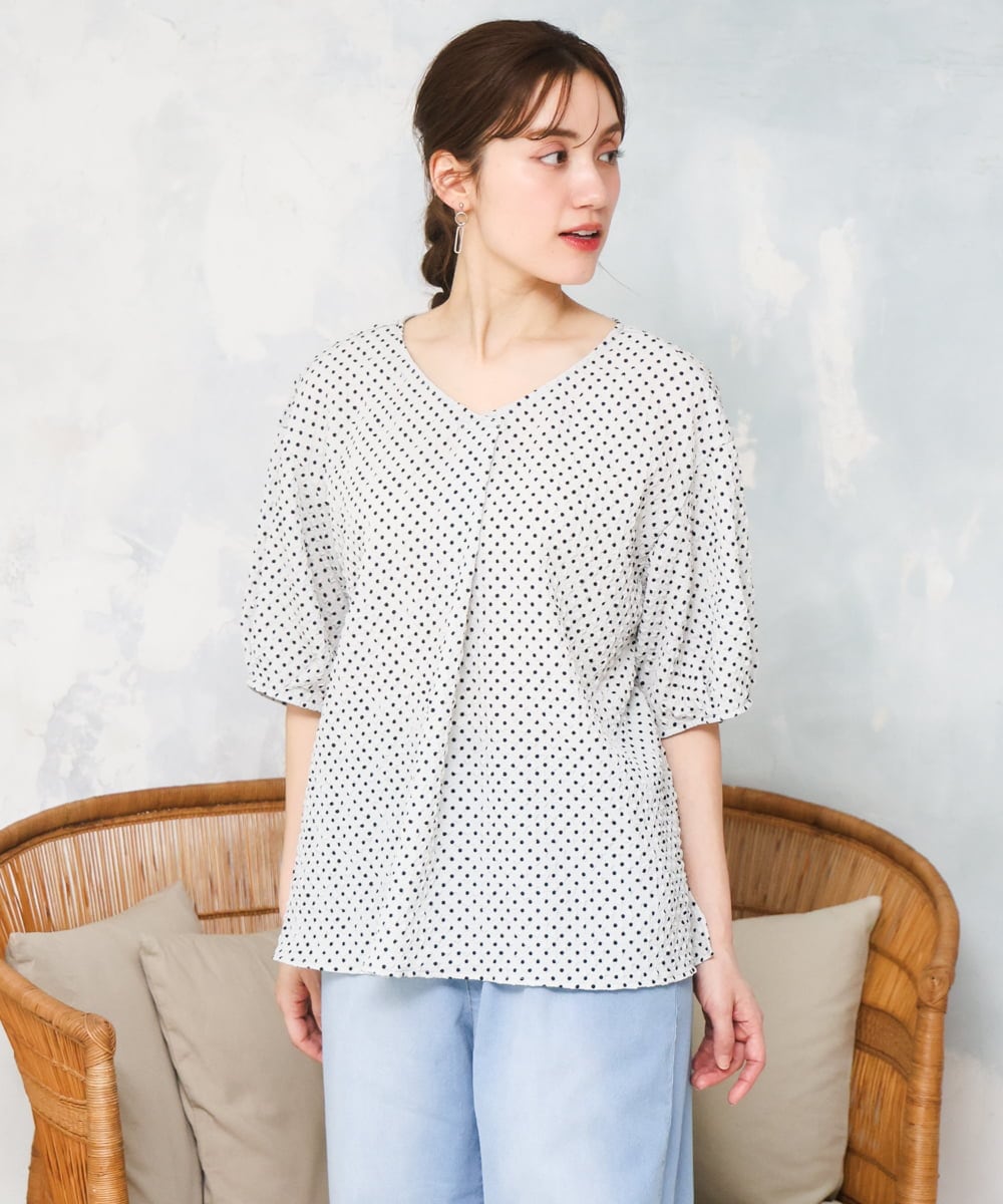 OLBGD28089 eur3(エウルキューブ) 【WEB先行販売】【大きいサイズ】エンボスドットブラウス ライトグレー