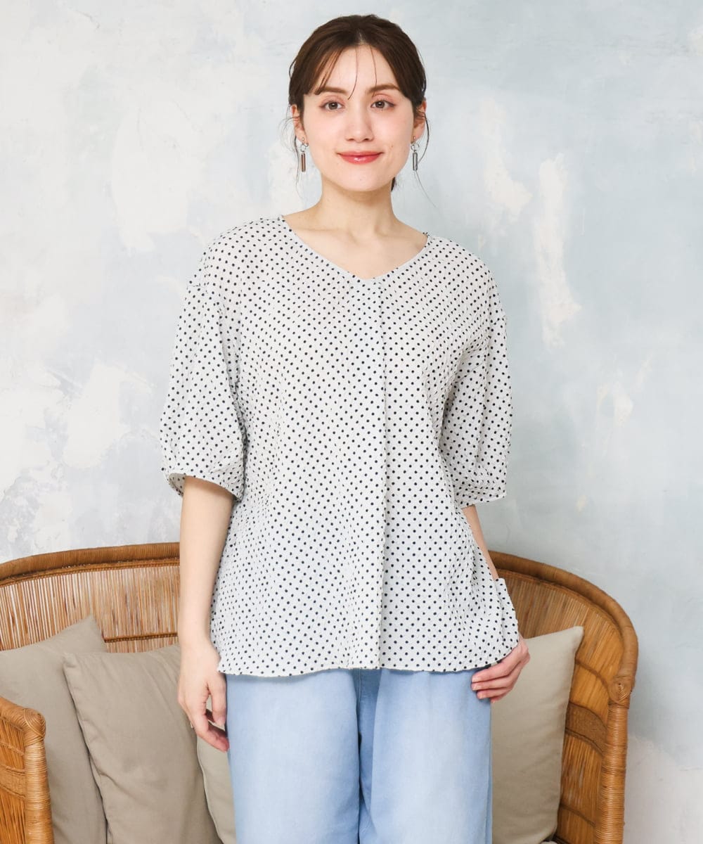 OLBGD28089 eur3(エウルキューブ) 【WEB先行販売】【大きいサイズ】エンボスドットブラウス ライトグレー