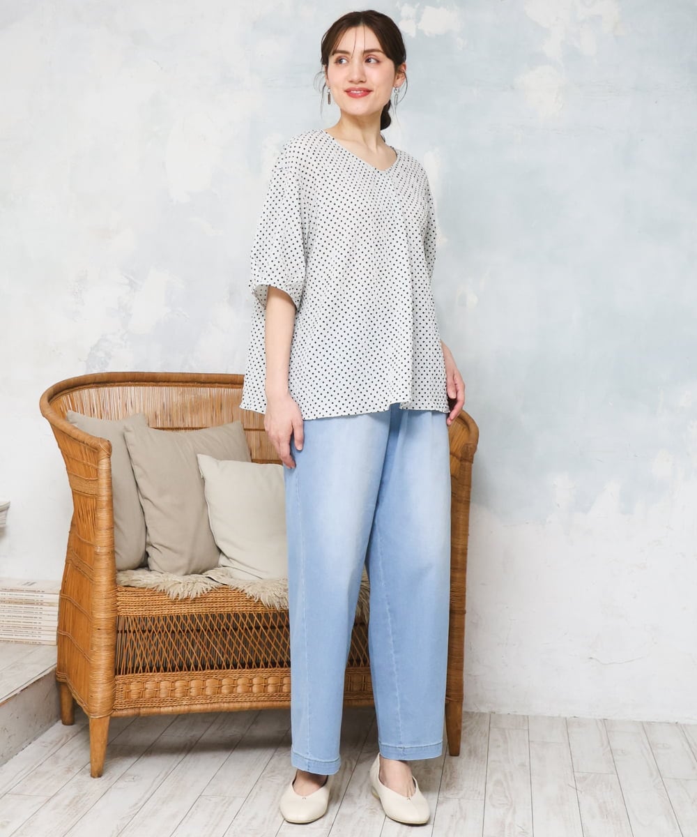 OLBGD28089 eur3(エウルキューブ) 【WEB先行販売】【大きいサイズ】エンボスドットブラウス ライトグレー