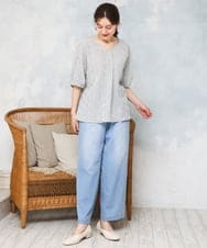 OLBGD28089 eur3(エウルキューブ) 【WEB先行販売】【大きいサイズ】エンボスドットブラウス ライトグレー