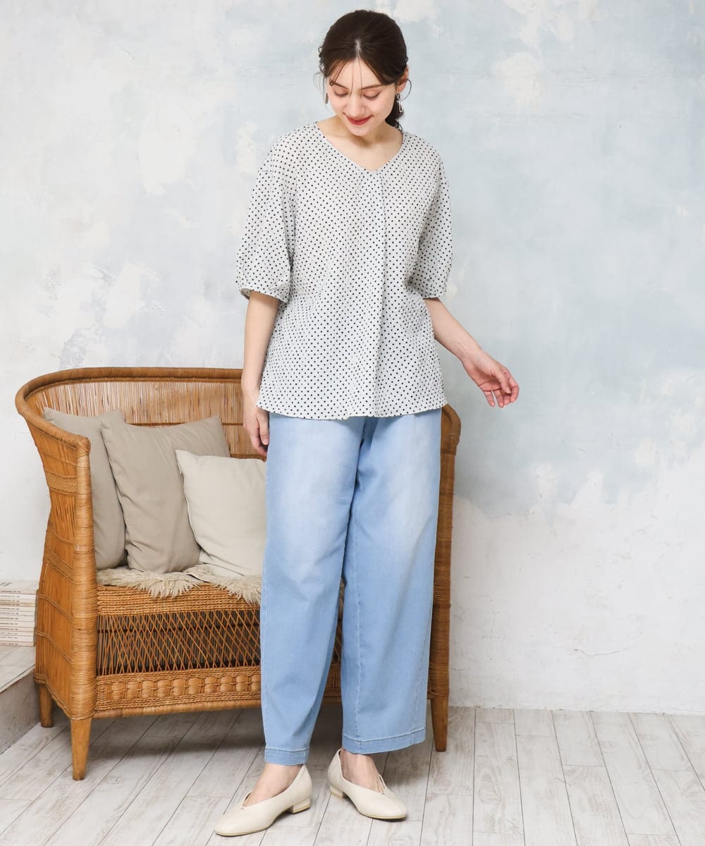 OLBGD28089 eur3(エウルキューブ) 【WEB先行販売】【大きいサイズ】エンボスドットブラウス ライトグレー