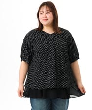 OLBGD28089 eur3(エウルキューブ) 【WEB先行販売】【大きいサイズ】エンボスドットブラウス ブラック