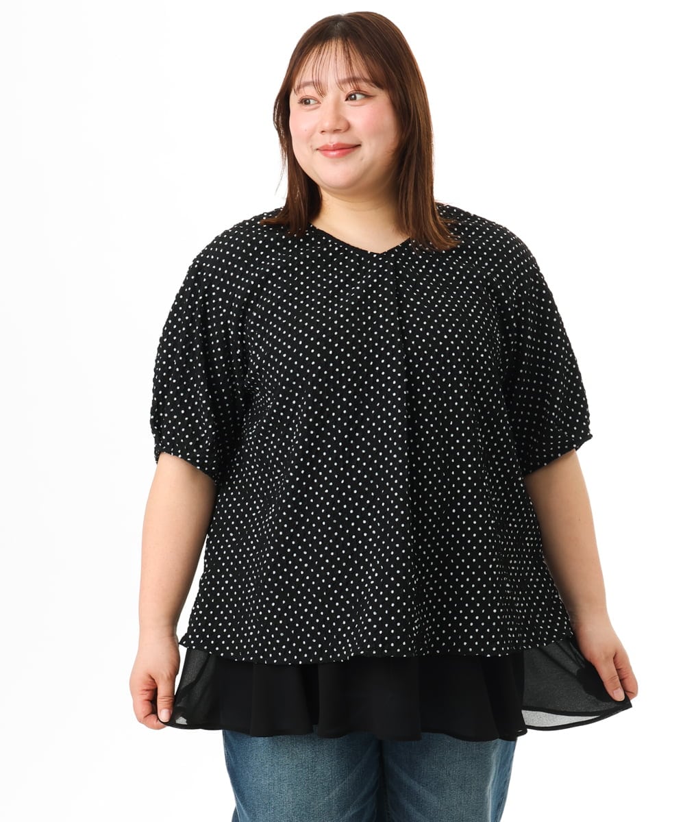 OLBGD28089 eur3(エウルキューブ) 【WEB先行販売】【大きいサイズ】エンボスドットブラウス ブラック