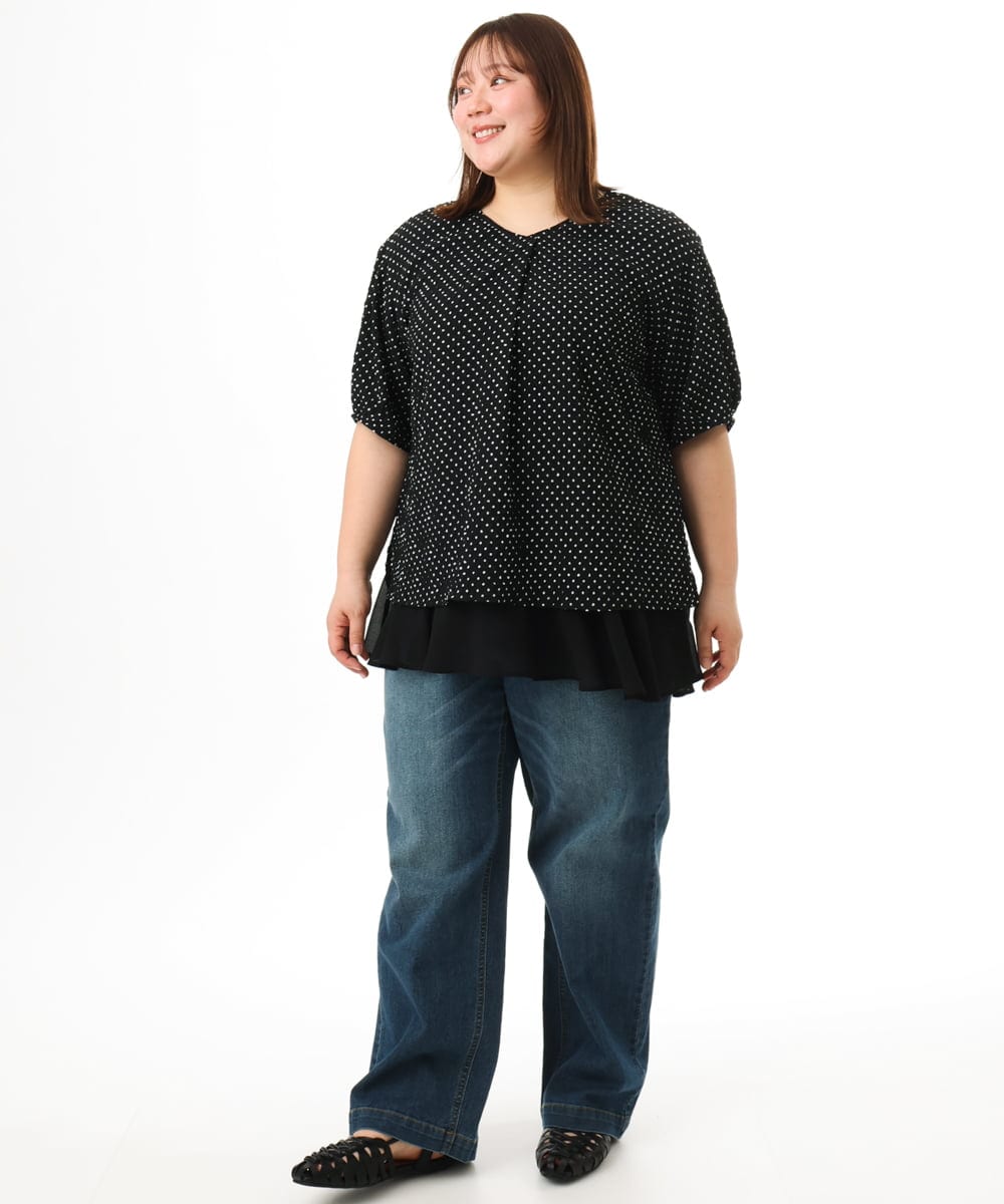 OLBGD28089 eur3(エウルキューブ) 【WEB先行販売】【大きいサイズ】エンボスドットブラウス ブラック
