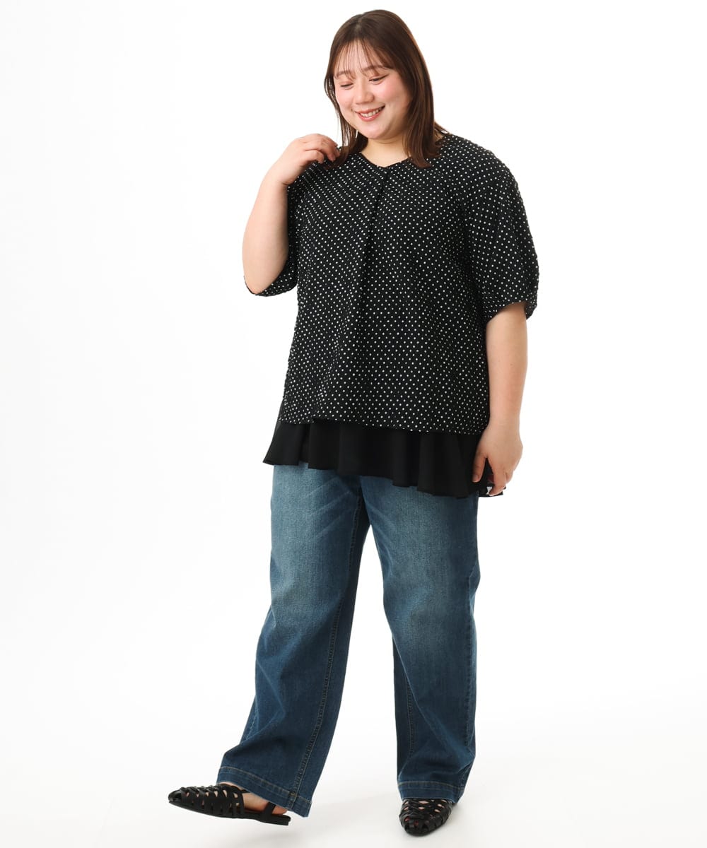 OLBGD28089 eur3(エウルキューブ) 【WEB先行販売】【大きいサイズ】エンボスドットブラウス ブラック
