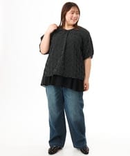 OLBGD28089 eur3(エウルキューブ) 【WEB先行販売】【大きいサイズ】エンボスドットブラウス ブラック