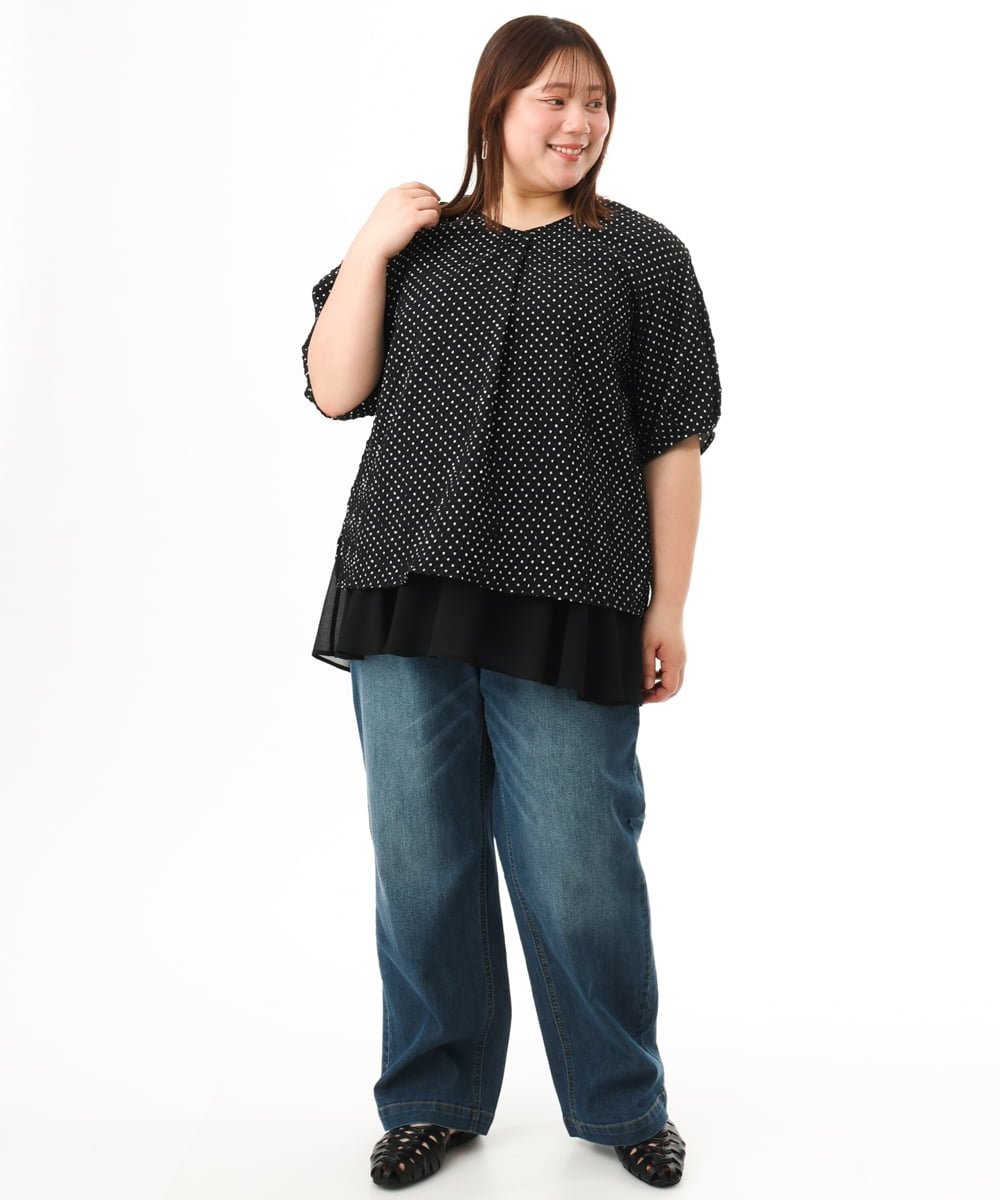 OLBGD28089 eur3(エウルキューブ) 【WEB先行販売】【大きいサイズ】エンボスドットブラウス ブラック