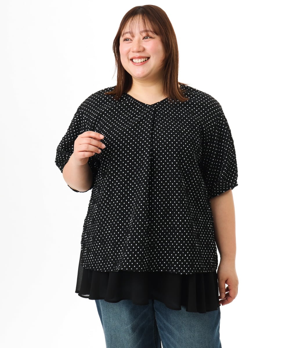 OLBGD28089 eur3(エウルキューブ) 【WEB先行販売】【大きいサイズ】エンボスドットブラウス ブラック