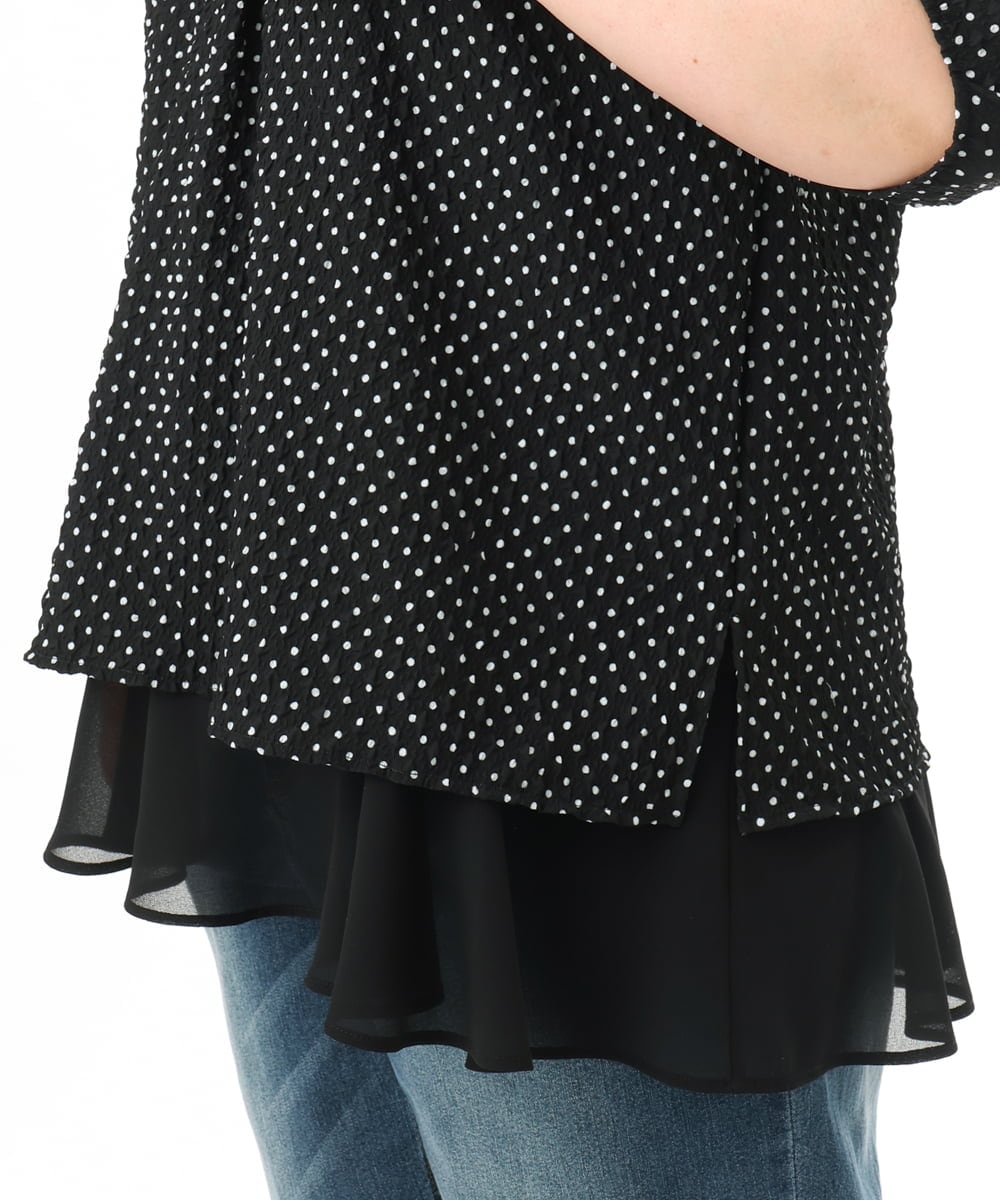 OLBGD28089 eur3(エウルキューブ) 【WEB先行販売】【大きいサイズ】エンボスドットブラウス ブラック