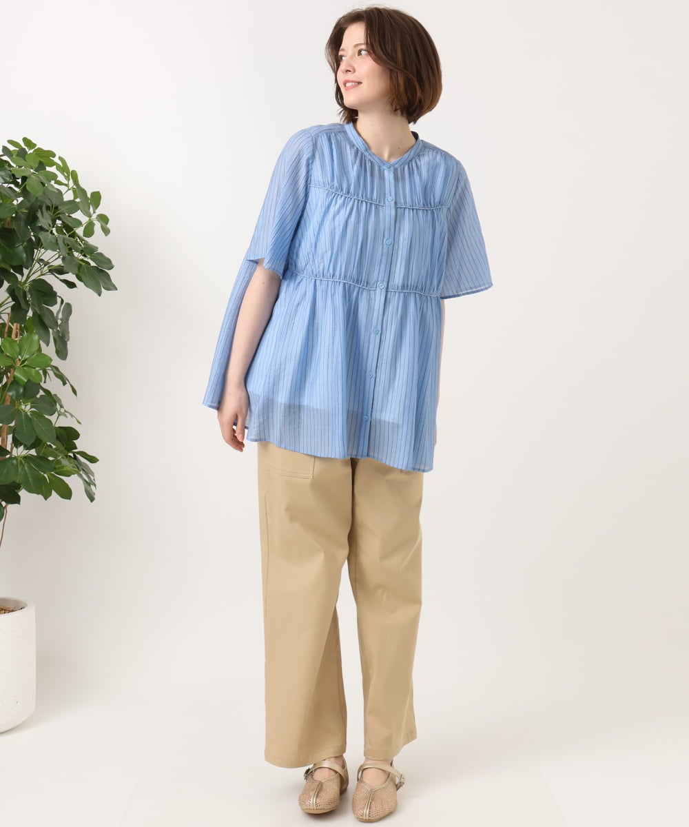 OLBGD33099 eur3(エウルキューブ) 【WEB先行販売】【大きいサイズ】シア―ストライプブラウス ブルー