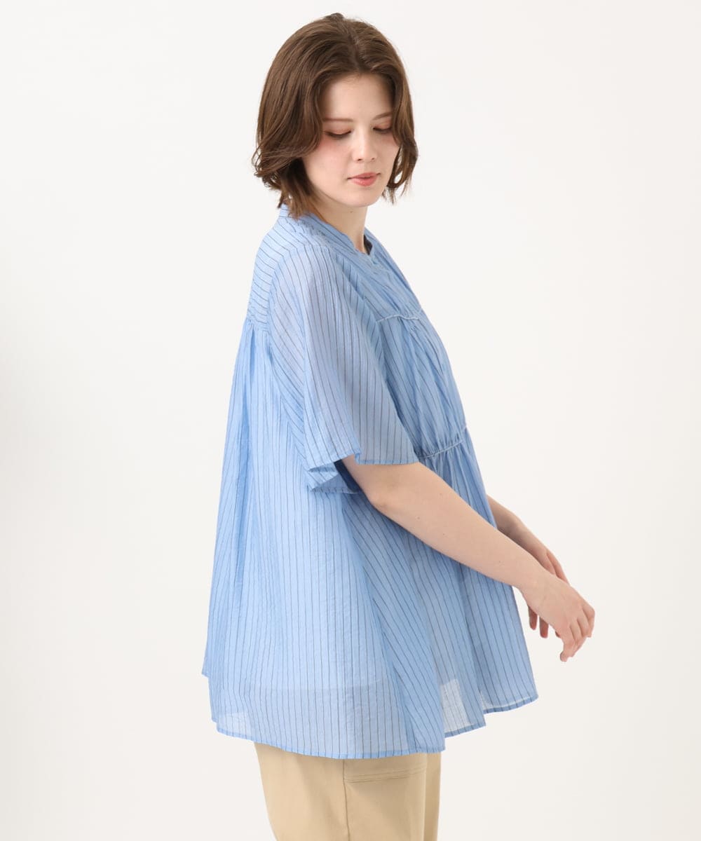 OLBGD33099 eur3(エウルキューブ) 【WEB先行販売】【大きいサイズ】シア―ストライプブラウス ブルー