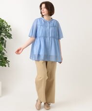 OLBGD33099 eur3(エウルキューブ) 【WEB先行販売】【大きいサイズ】シア―ストライプブラウス ブルー