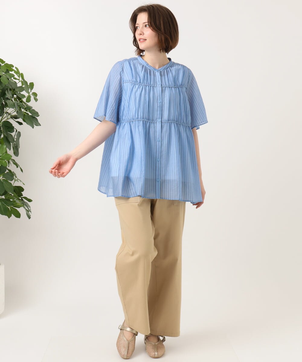OLBGD33099 eur3(エウルキューブ) 【WEB先行販売】【大きいサイズ】シア―ストライプブラウス ブルー