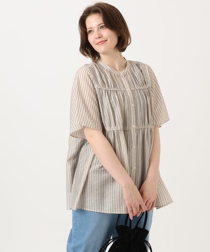 OLBGD33099 eur3 【WEB先行販売】【大きいサイズ】シア―ストライプブラウス