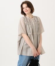 OLBGD33099 eur3(エウルキューブ) 【WEB先行販売】【大きいサイズ】シア―ストライプブラウス ベージュ