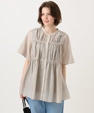 OLBGD33099 eur3(エウルキューブ) 【WEB先行販売】【大きいサイズ】シア―ストライプブラウス ベージュ