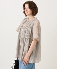 OLBGD33099 eur3(エウルキューブ) 【WEB先行販売】【大きいサイズ】シア―ストライプブラウス ベージュ