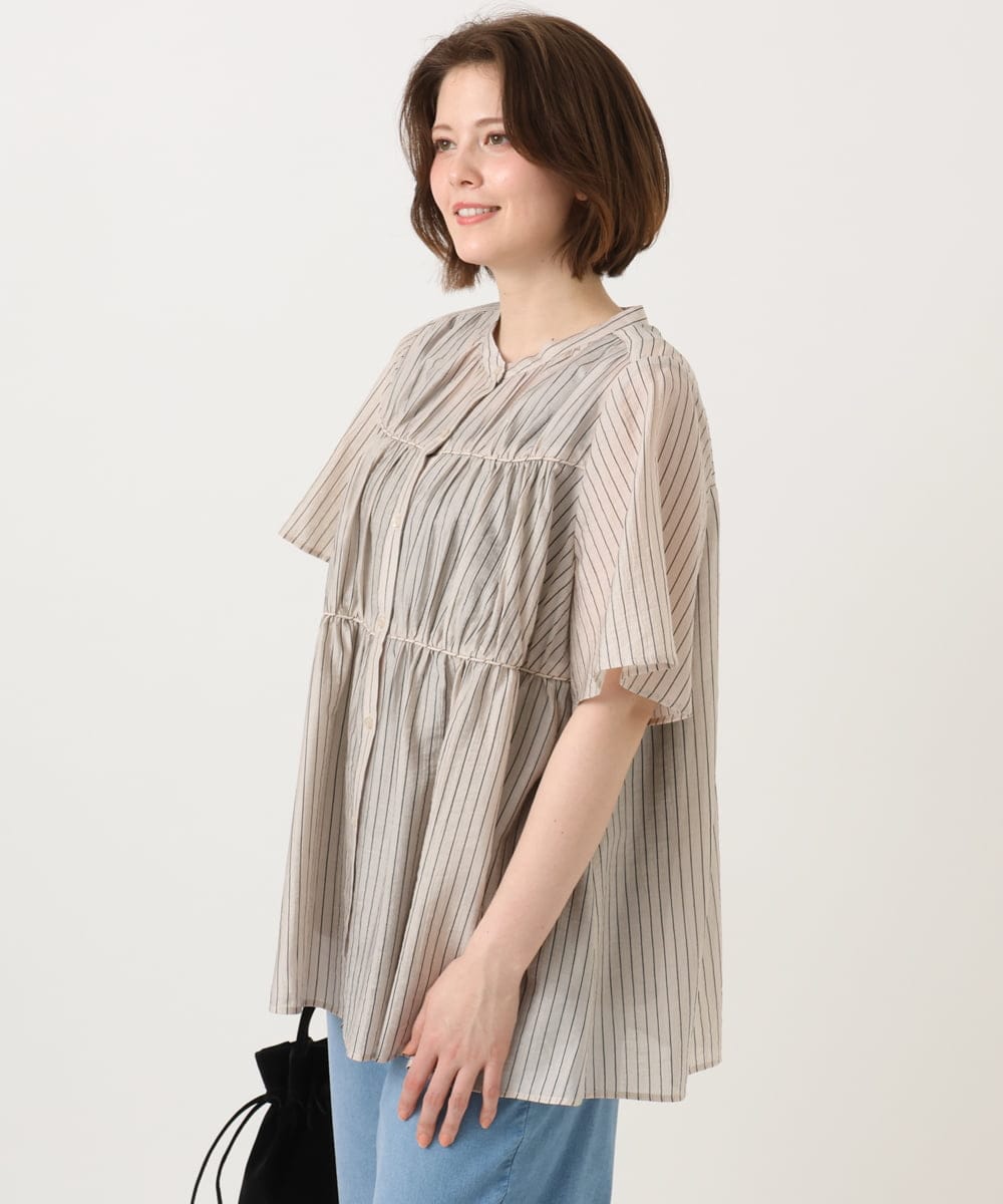 OLBGD33099 eur3(エウルキューブ) 【WEB先行販売】【大きいサイズ】シア―ストライプブラウス ベージュ