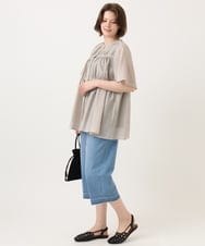 OLBGD33099 eur3(エウルキューブ) 【WEB先行販売】【大きいサイズ】シア―ストライプブラウス ベージュ
