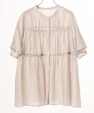 OLBGD33099 eur3(エウルキューブ) 【WEB先行販売】【大きいサイズ】シア―ストライプブラウス ベージュ