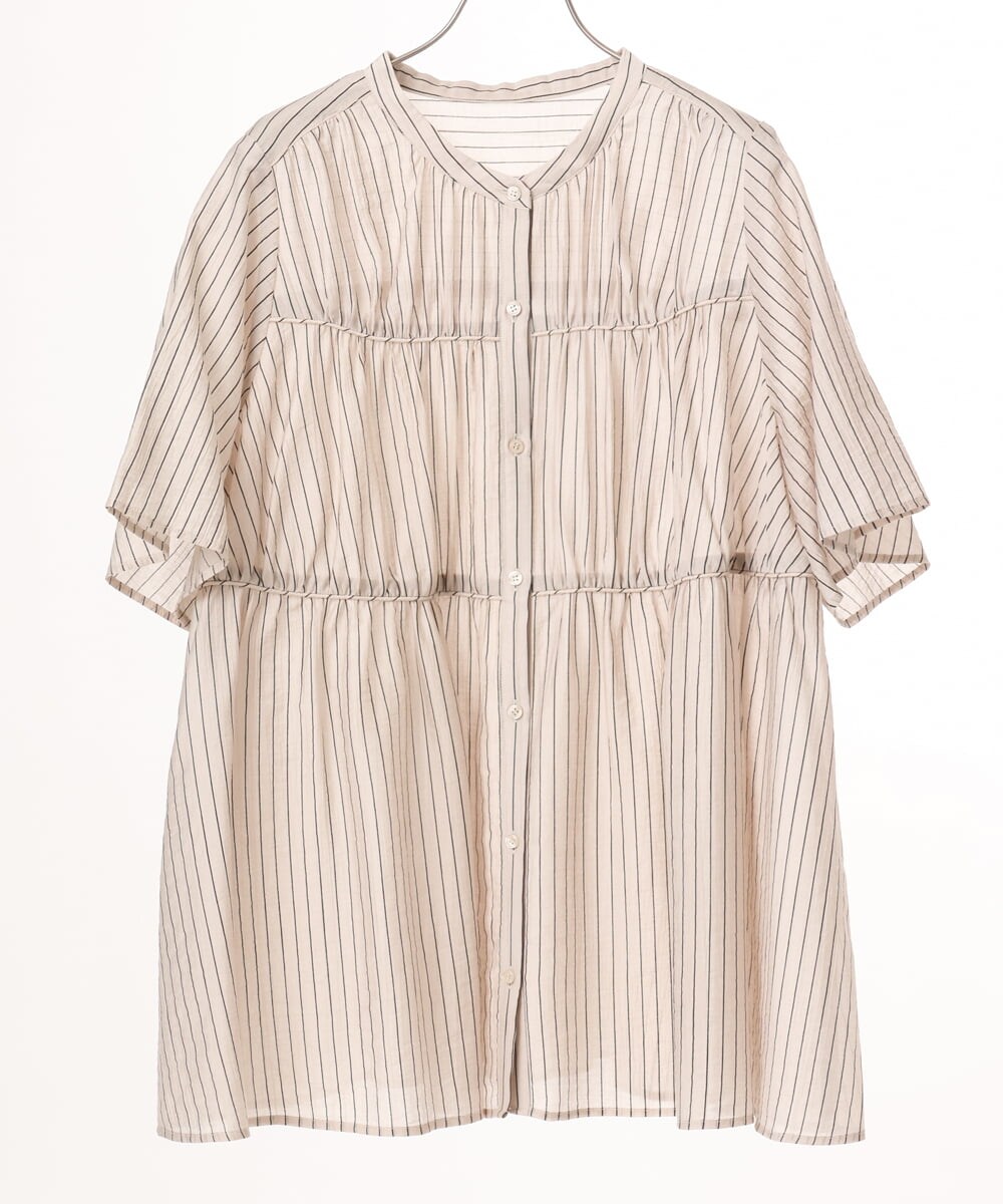 OLBGD33099 eur3(エウルキューブ) 【WEB先行販売】【大きいサイズ】シア―ストライプブラウス ベージュ
