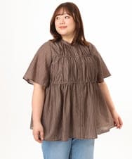 OLBGD33099 eur3(エウルキューブ) 【WEB先行販売】【大きいサイズ】シア―ストライプブラウス ダークブラウン