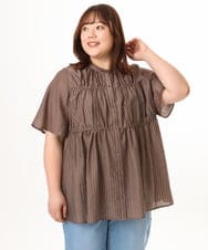 OLBGD33099 eur3(エウルキューブ) 【WEB先行販売】【大きいサイズ】シア―ストライプブラウス ダークブラウン