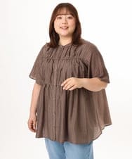 OLBGD33099 eur3(エウルキューブ) 【WEB先行販売】【大きいサイズ】シア―ストライプブラウス ダークブラウン
