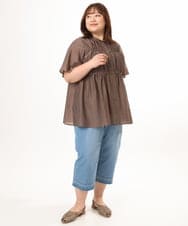 OLBGD33099 eur3(エウルキューブ) 【WEB先行販売】【大きいサイズ】シア―ストライプブラウス ダークブラウン