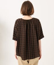 OLBGD34099 eur3(エウルキューブ) 【大きいサイズ】ギンガムチェックギャザーブラウス ダークブラウン