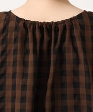 OLBGD34099 eur3(エウルキューブ) 【大きいサイズ】ギンガムチェックギャザーブラウス ダークブラウン