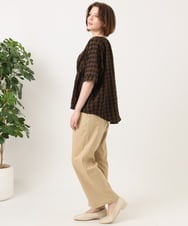 OLBGD34099 eur3(エウルキューブ) 【大きいサイズ】ギンガムチェックギャザーブラウス ダークブラウン