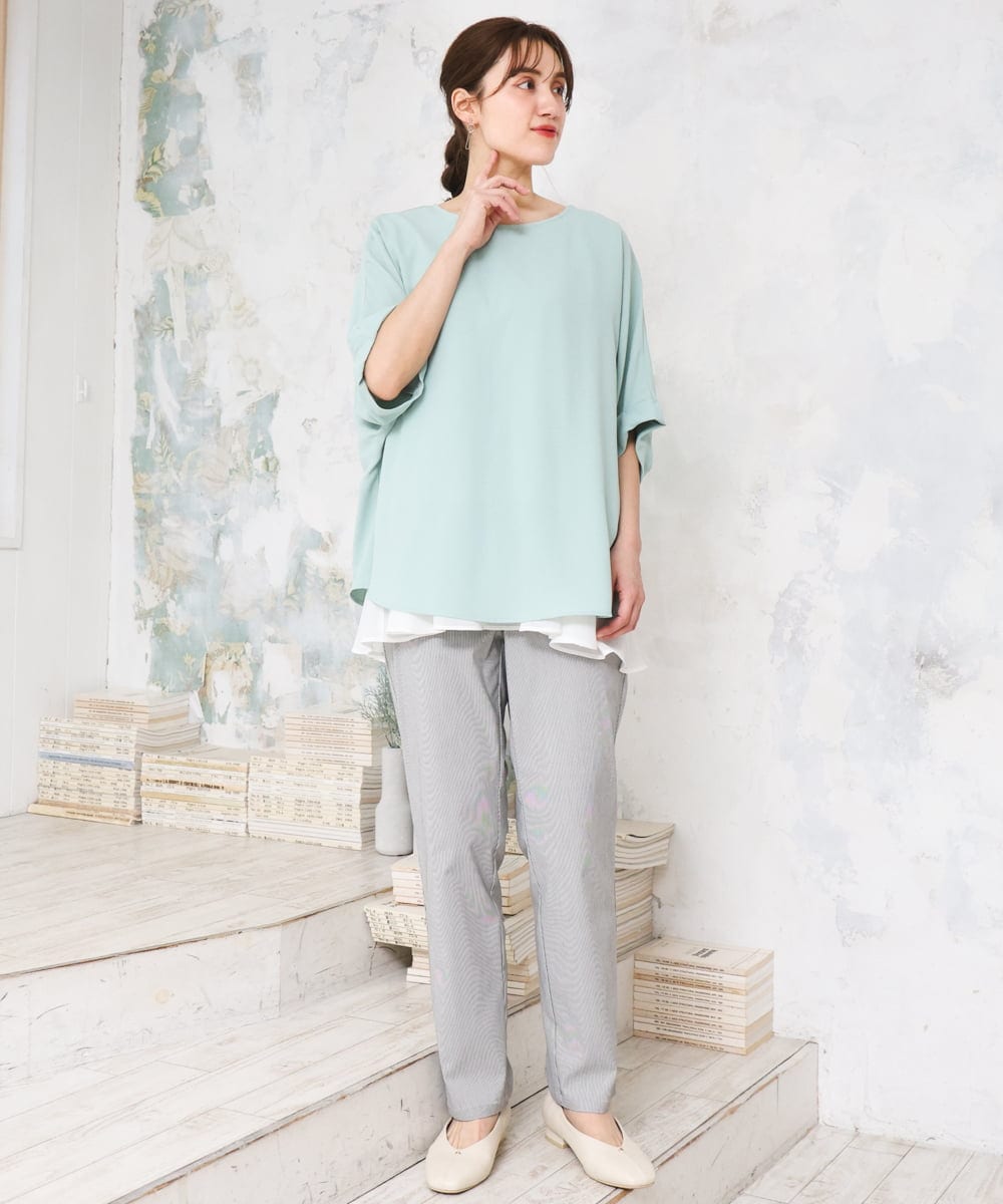 OLBGD40079 eur3(エウルキューブ) 【WEB先行販売】【大きいサイズ】ポーラバックタックブラウス ライトグリーン