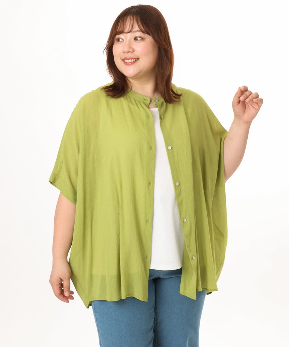 OLBGD44099 eur3(エウルキューブ) 【大きいサイズ】シャーリングシア―ブラウス ライトグリーン