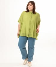 OLBGD44099 eur3(エウルキューブ) 【大きいサイズ】シャーリングシア―ブラウス ライトグリーン
