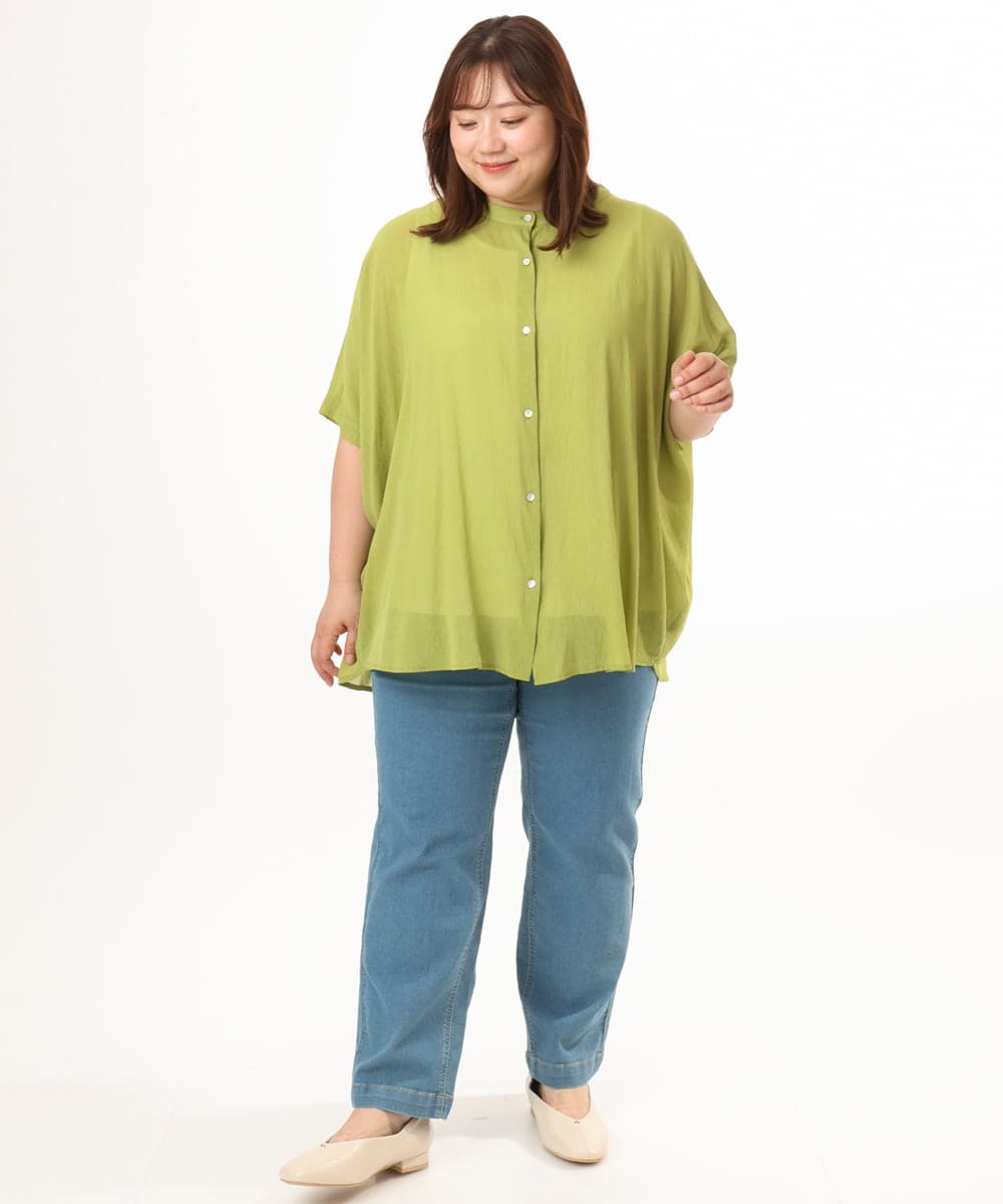 OLBGD44099 eur3(エウルキューブ) 【大きいサイズ】シャーリングシア―ブラウス ライトグリーン