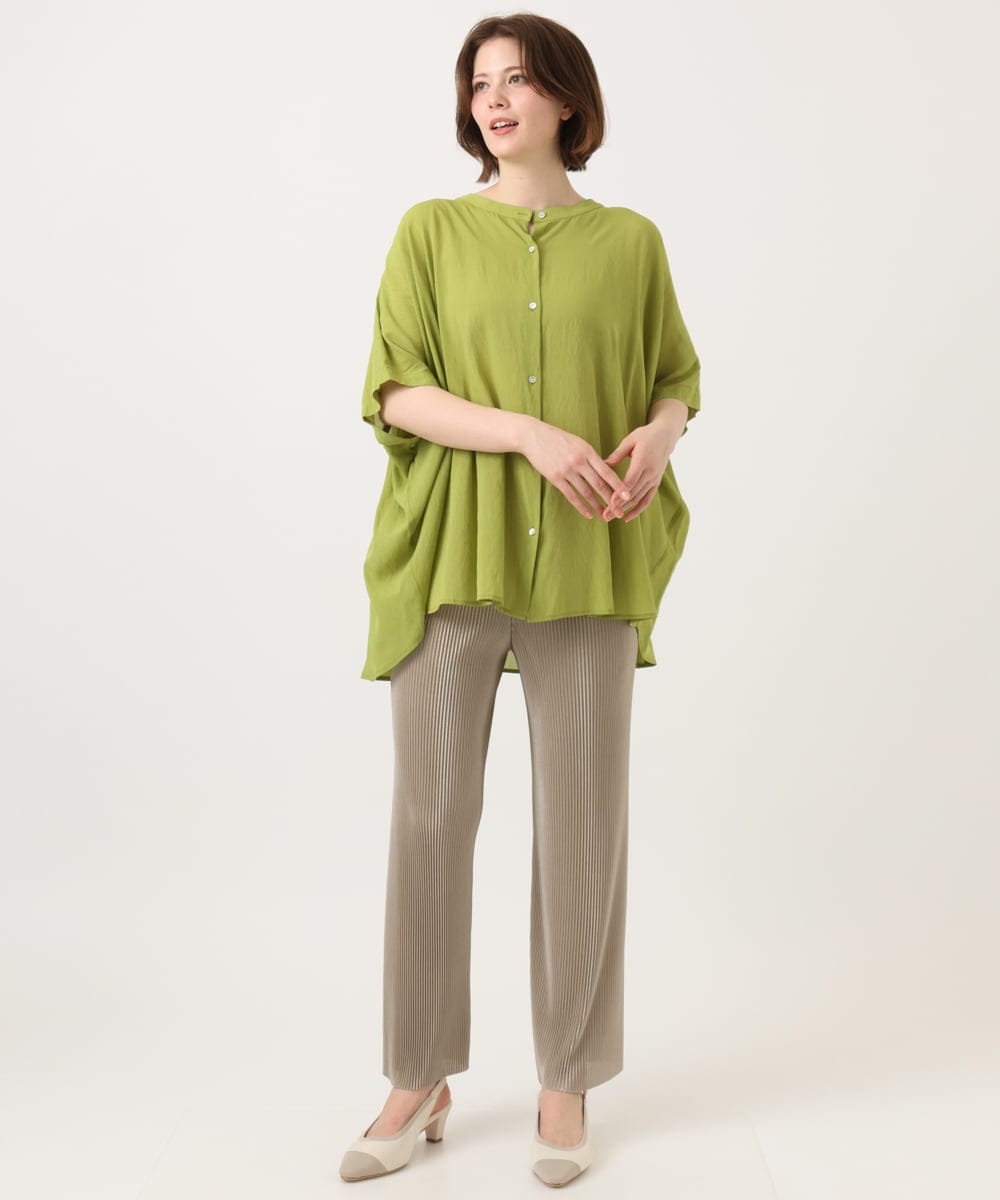 OLBGD44099 eur3(エウルキューブ) 【大きいサイズ】シャーリングシア―ブラウス ライトグリーン