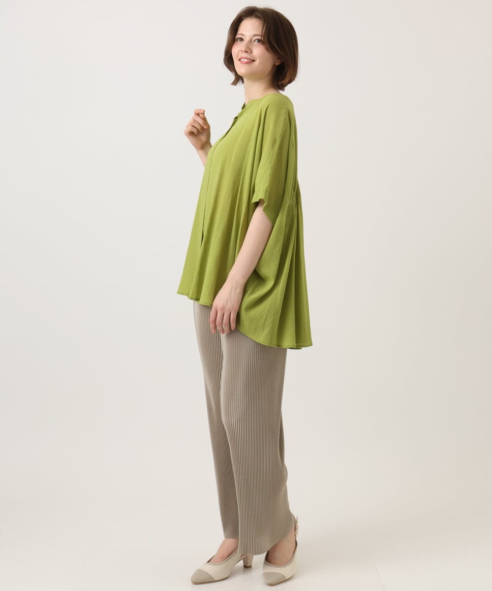 OLBGD44099 eur3(エウルキューブ) 【大きいサイズ】シャーリングシア―ブラウス ライトグリーン