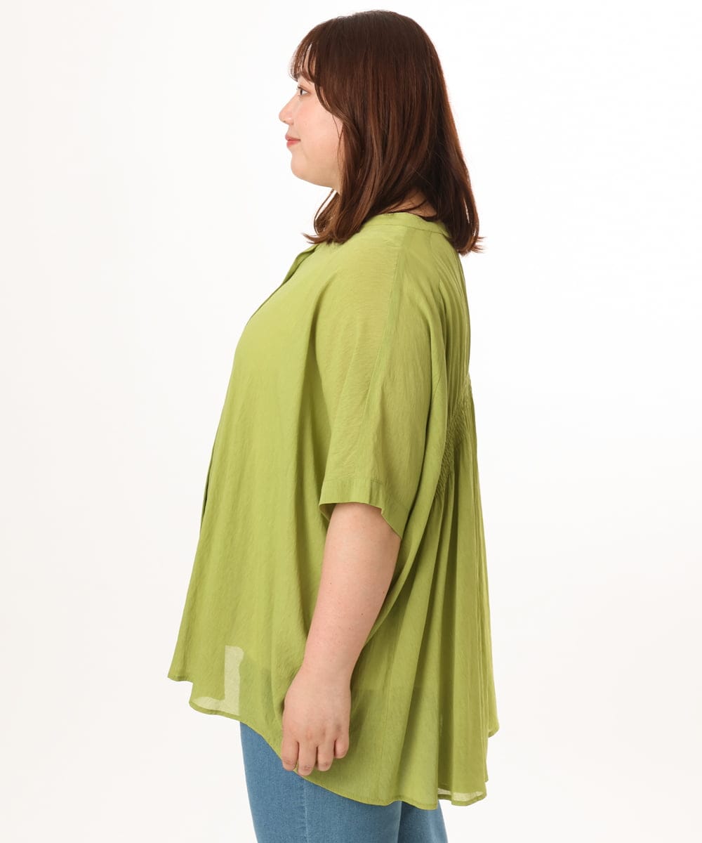 OLBGD44099 eur3(エウルキューブ) 【大きいサイズ】シャーリングシア―ブラウス ライトグリーン