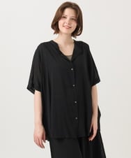 OLBGD44099 eur3(エウルキューブ) 【大きいサイズ】シャーリングシア―ブラウス ブラック