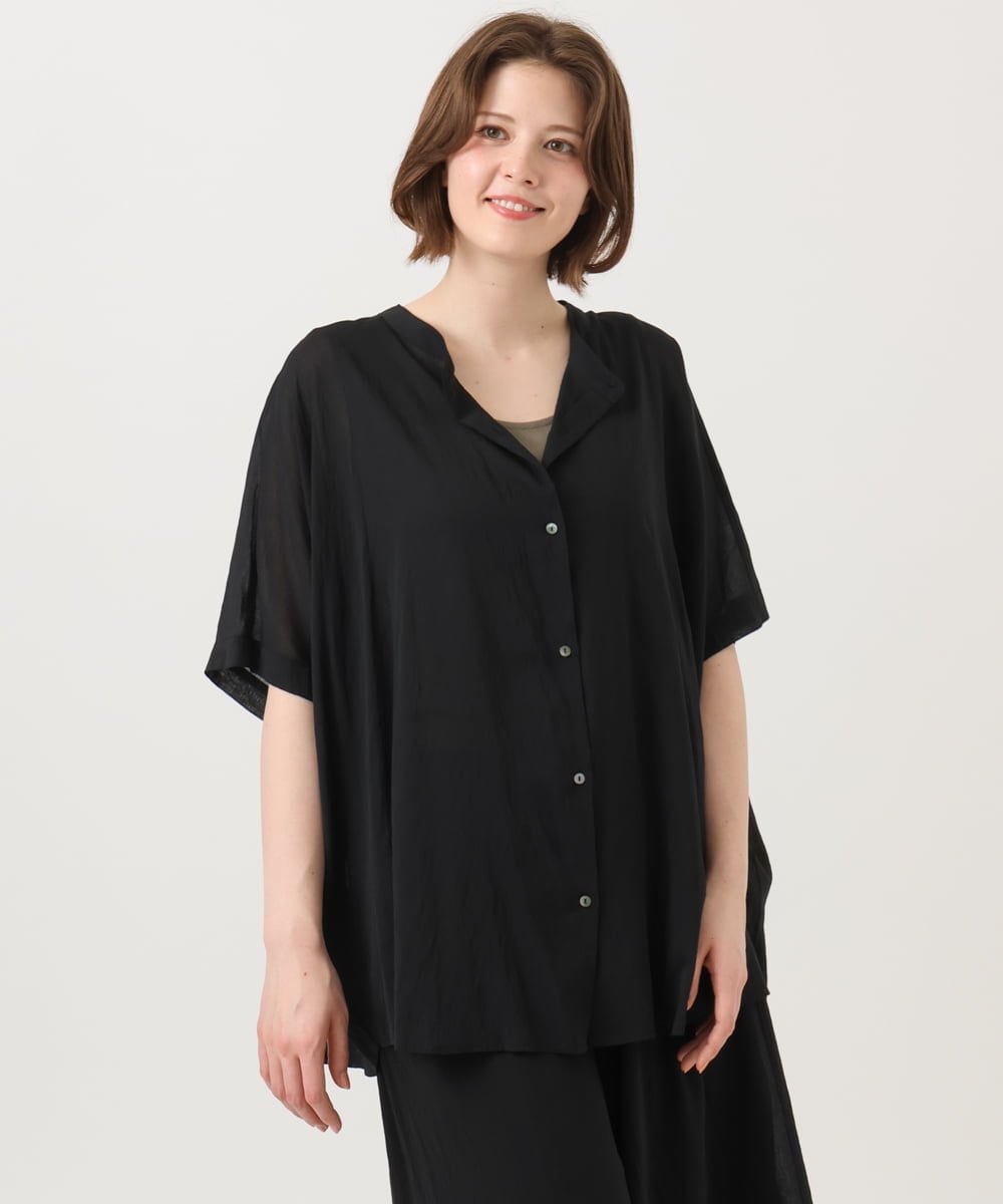 OLBGD44099 eur3(エウルキューブ) 【大きいサイズ】シャーリングシア―ブラウス ブラック