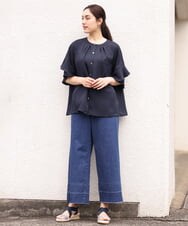 OLBGS34070 eur3(エウルキューブ) 【大きいサイズ/11号サイズあり】ジョーゼットフレアスリーブブラウス ネイビー(57)
