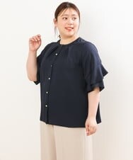 OLBGS34070 eur3(エウルキューブ) 【大きいサイズ/11号サイズあり】ジョーゼットフレアスリーブブラウス ネイビー(57)