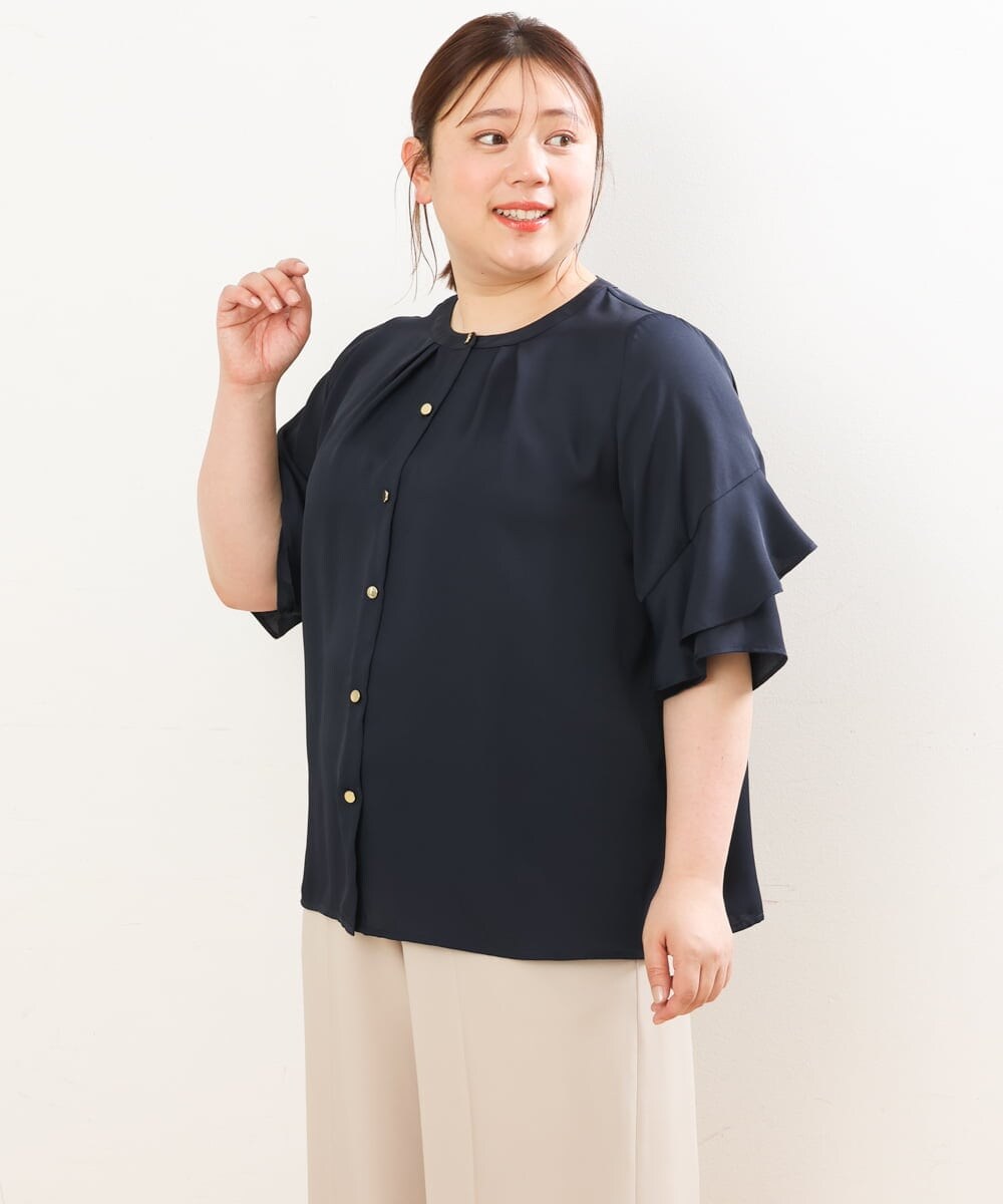 OLBGS34070 eur3(エウルキューブ) 【大きいサイズ/11号サイズあり】ジョーゼットフレアスリーブブラウス ネイビー(57)
