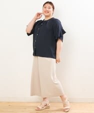 OLBGS34070 eur3(エウルキューブ) 【大きいサイズ/11号サイズあり】ジョーゼットフレアスリーブブラウス ネイビー(57)