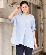 OLBGS35080 eur3(エウルキューブ) 【雑誌掲載】【大きいサイズ】ヴィンテージポプリンシャツチュニック ライトブルー(50)