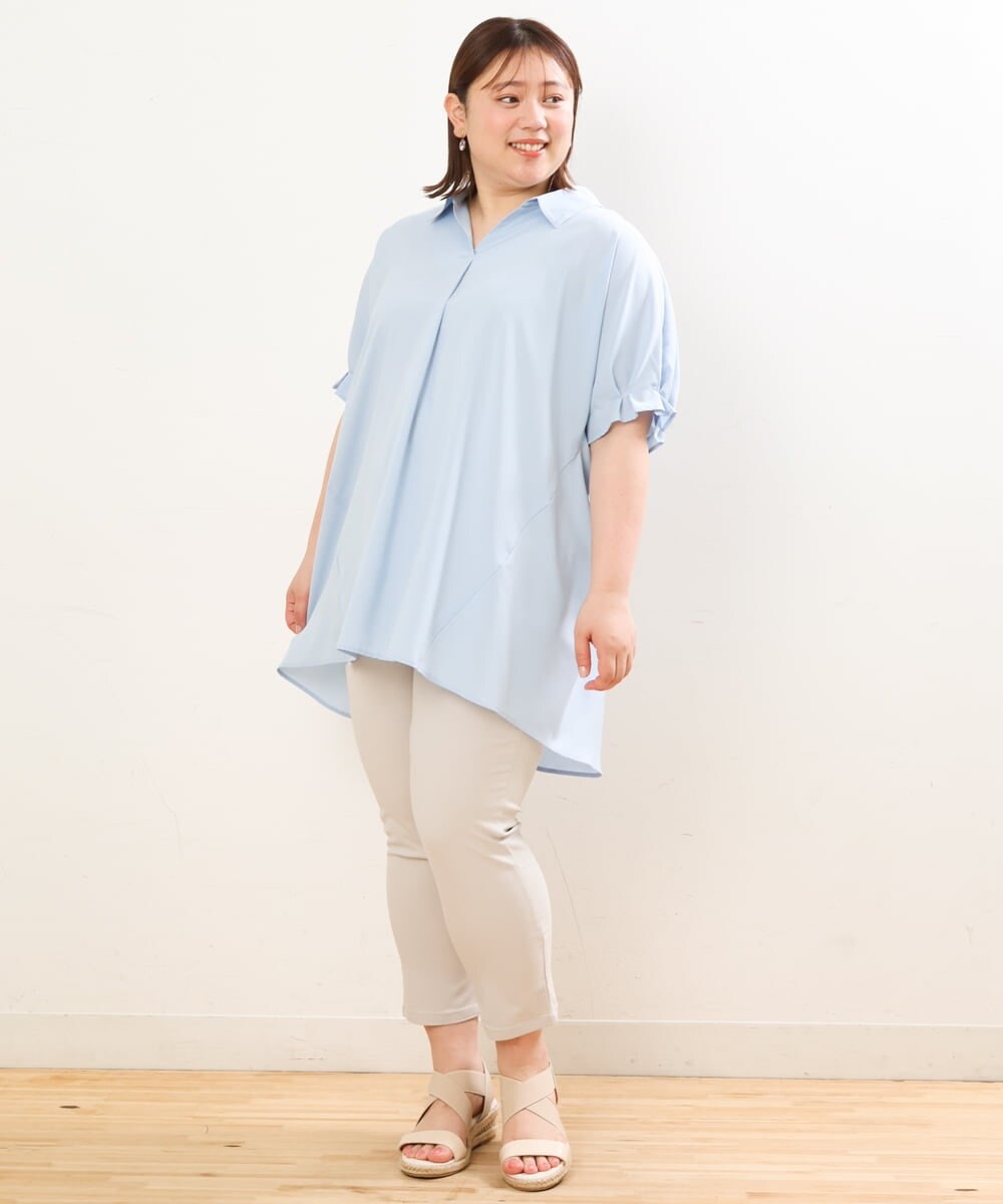 OLBGS35080 eur3(エウルキューブ) 【雑誌掲載】【大きいサイズ】ヴィンテージポプリンシャツチュニック ライトブルー(50)