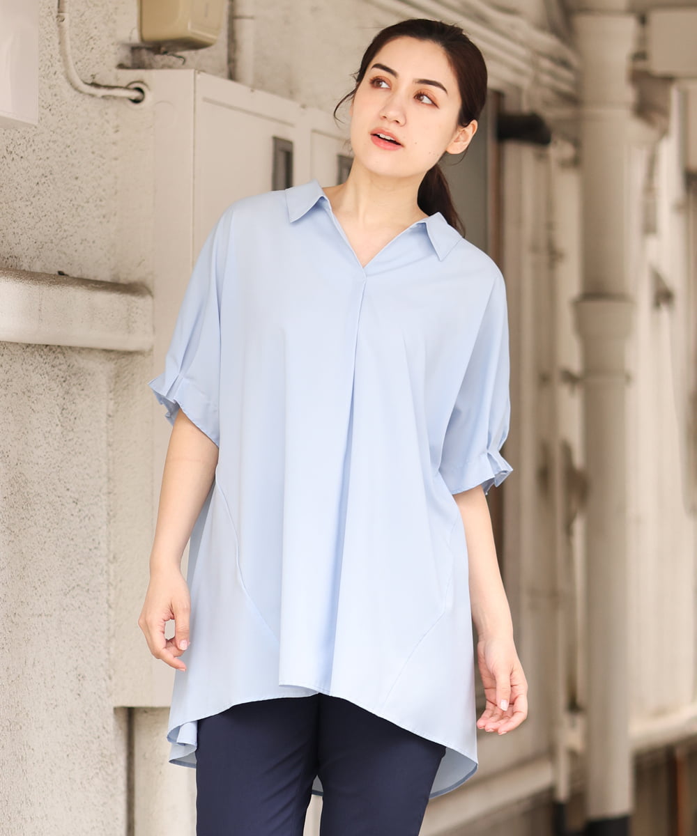 OLBGS35080 eur3(エウルキューブ) 【雑誌掲載】【大きいサイズ】ヴィンテージポプリンシャツチュニック ライトブルー(50)